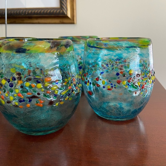 Evergreen Garden Bambeco Aqua Del Sol Stemless Wine Glasses set of 4 - Picture 7 of 12